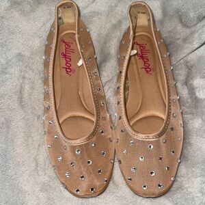 Jellypop Women's Beige Flats with Metallic Dots